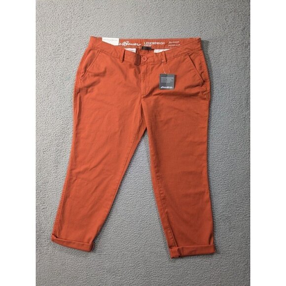 Eddie Bauer Pants 10 Petite Legend Wash Boyfriend Slim Stretch Orange - Picture 1 of 16